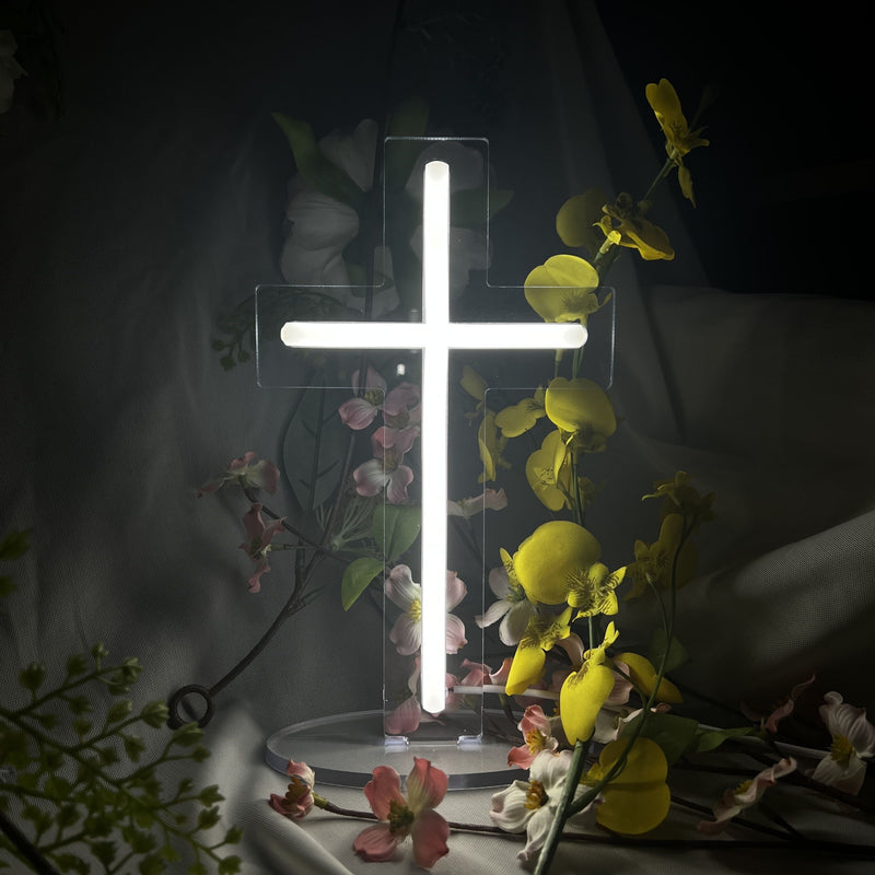 1 pieza de luz de neón de la cruz de Jesús, luz de neón LED para decoración del hogar, decoración de pared blanca, Navidad, Año Nuevo, boda, letrero de fiesta de cumpleaños, decoración de Pascua.