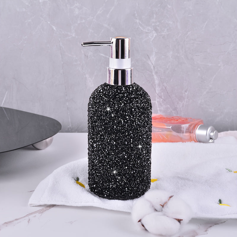 Dispensador de Jabón de 500ml con Incrustaciones de Diamantes - Tipo de Presión, Botella Recargable para Champú, Gel de Ducha y Loción - Accesorio Elegante para el Baño