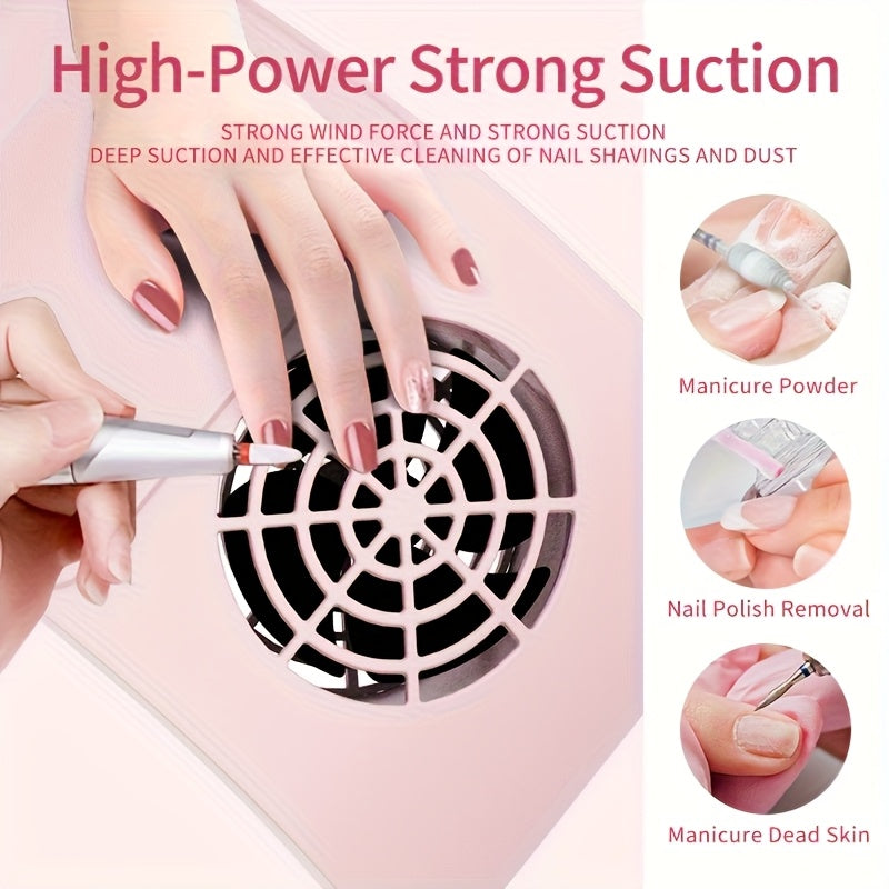 Limpieza de uñas con aspirador USB con 2 bolsas de polvo - Motor cepillado de 20000 RPM, mango ergonómico y área de limpieza ancha para la eliminación de polvo de uñas en el hogar, blanco y rosa brillante, limpiador de uñas, colector de polvo de escritor