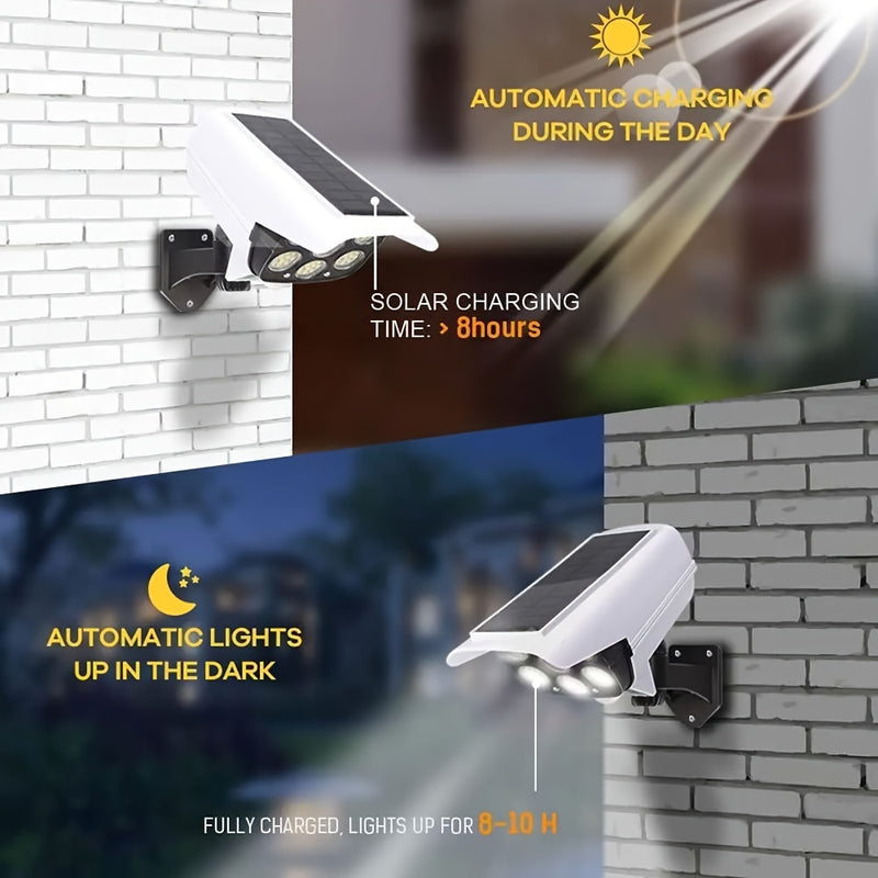 1 pieza de luz de calle solar KEWEN con sensor de movimiento, luz LED para patio con cámara simulada, alimentada por energía solar, voltaje de funcionamiento ≤36V, para entrada, pasillo, jardín, luz de pared de inducción de cuerpo humano, luz inteligente