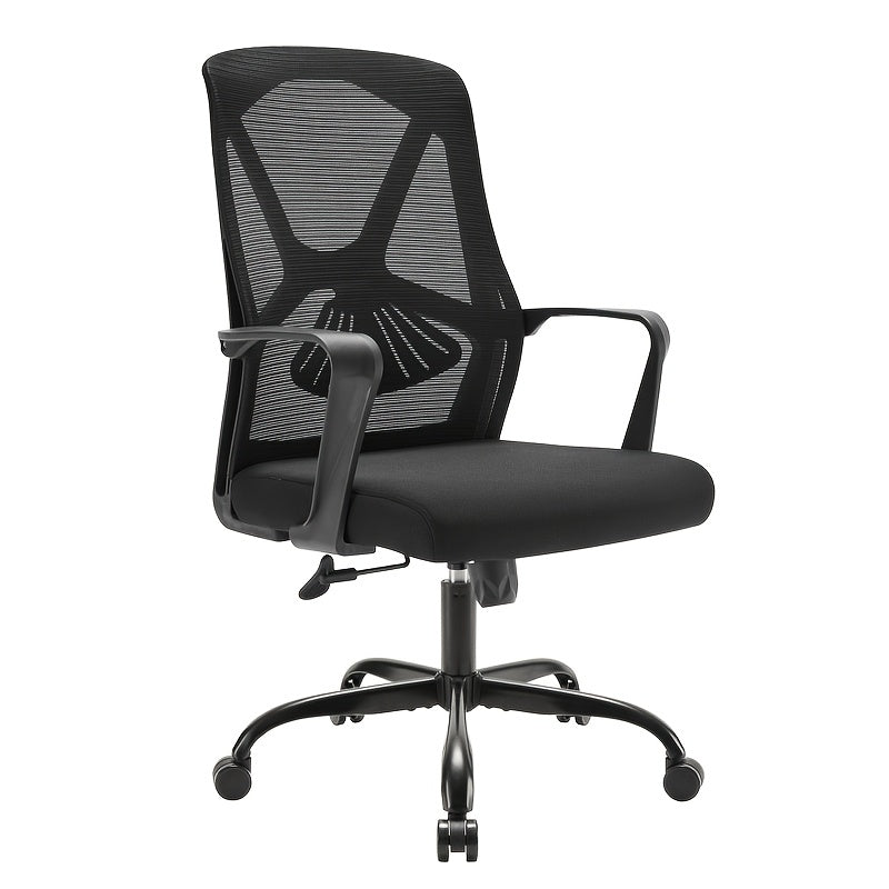 Silla de oficina ergonómica negra, silla de escritorio de computadora para el hogar cómoda con soporte de arco, reclinable manual, giratoria, rellena de esponja, tapizada, construcción de madera dura y tablero de partículas, no requiere electricidad