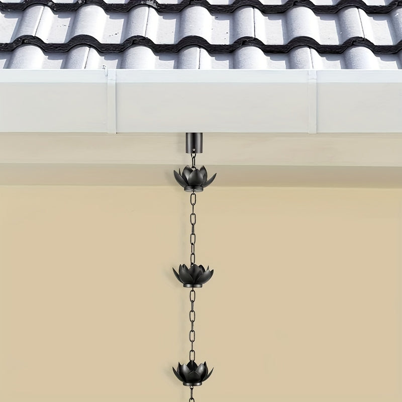 1pc Cadena de Lluvia Extra Larga de 51.2 Pulgadas - Elegante para Canaletas y Desagües, Decoración Exterior con Diseño Intrincado en Hojas, Material Resistente al Clima - Fácil Instalación con Eslabones, Ideal para Jardín y Patio