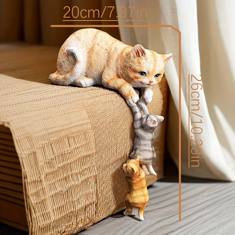 Elegante Figurita de Gato de Resina - Diseño Realista de Madre y Gato, Decoración Creativa para Sala de Estar, Escritorio o Entrada, Regalo Perfecto para Vacaciones, Decoración de Gatos
