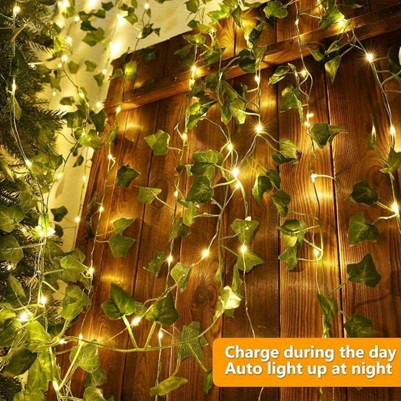 Guirnalda de Hiedra Artificial Solar LED Impermeable para Jardín, Calle y Exteriores - 7m/12m - Luces Decorativas para Navidad, Fiestas y Bodas
