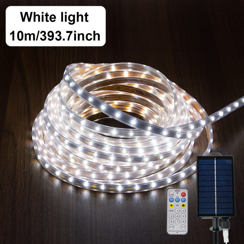 1 pieza de Luces Solares para Exteriores, 500cm/1000cm con 320LEDS/640LEDS Tira de Luces con Temporizador Remoto, Luces de Tira Regulables Multimodo para Jardín y Fiesta de Halloween, Acción de Gracias y Navidad