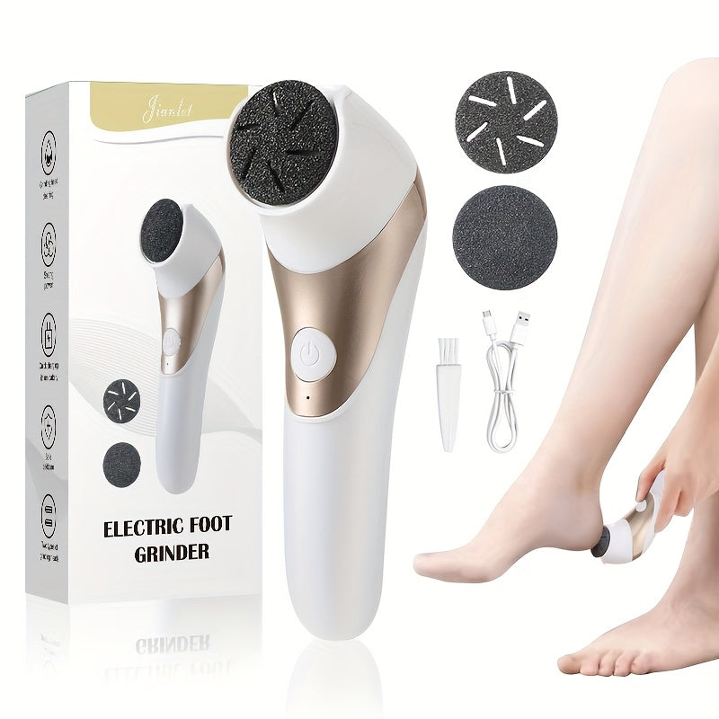 Fila de pies eléctrica - Conjunto profesional de eliminación de pies - Kit de herramientas de pedicura, recargable por USB - Ajuste de múltiples velocidades - Incluye 4 cabezales de pulido, adecuado para pies gruesos de color beige claro, pies suaves, pe