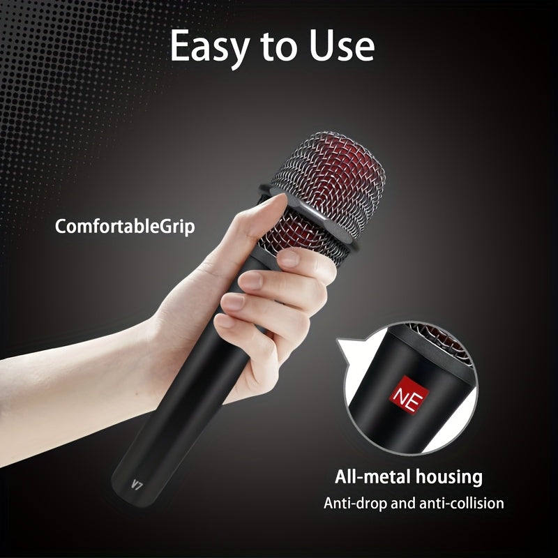 Microfono Dinámico Súper Cardióide LexiNova V7 Versión Alta con Cable para Canto en Escenario, Grabación de Voces, Actuaciones, Discurso, Transmisión de Vídeo, Microfono de Sonido Profesional - Conector Jack de 6.35 mm