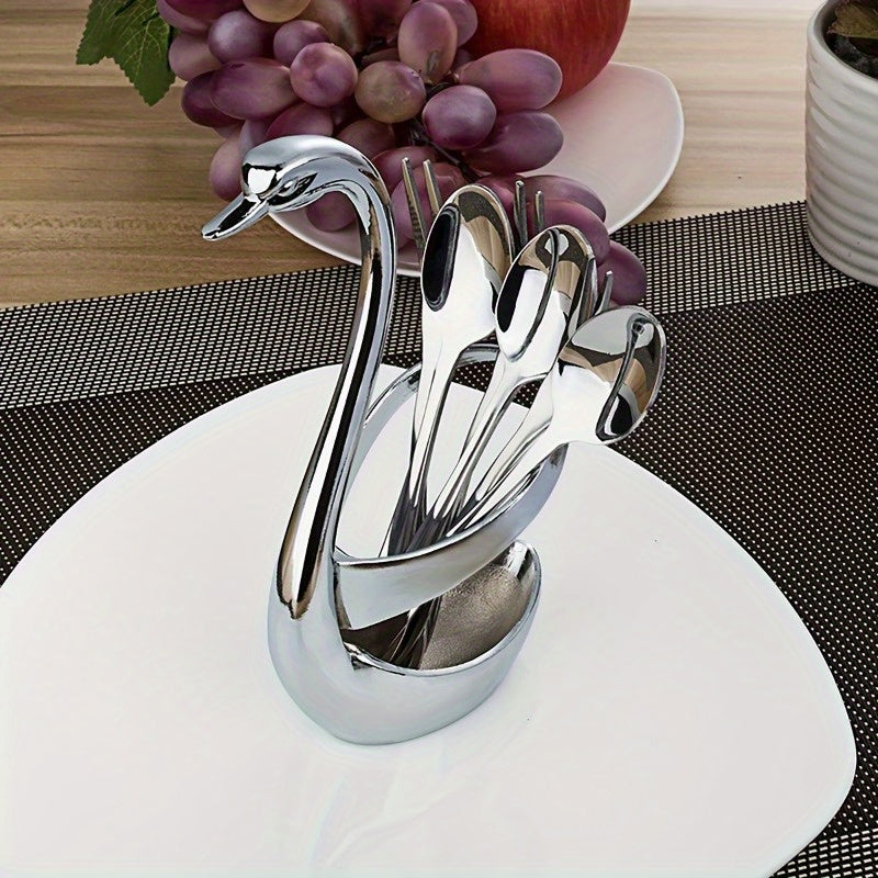 2 Piezas de Soporte para Vajilla en Forma de Cisne Plateado, Acero Inoxidable, Ideal para Fiestas/Bodas/Familia/Barra de Café y Restaurantes
