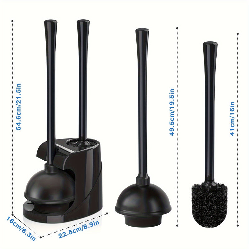 1 Juego De 1 Pieza, Desatascador Y Cepillo Para Inodoro, Conjunto De Cepillo Para Taza Y Desatascador Para Inodoro De Alta Resistencia Con Soporte Ventilado, Combo De Limpieza, Baño 2 En 1 Con Soporte Moderno, (De Color Negro)