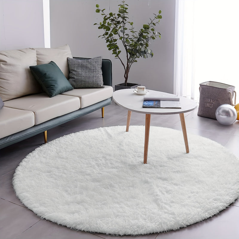 Alfombra Redonda Blanca Pura para Sala de Estar y Dormitorio, Alfombra de Noche, Alfombra para Pies, Alfombra para Silla de Computadora, Alfombra de Yoga