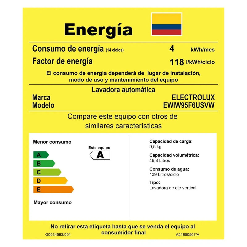 Lavadora Electrolux carga superior 9.5 Kg premium care blanco EWIW95F6USVW