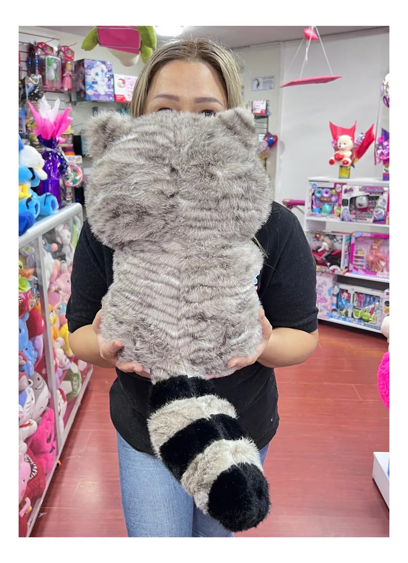 Mapache De Peluche Importado Tierno Y Suave 40cm Gris