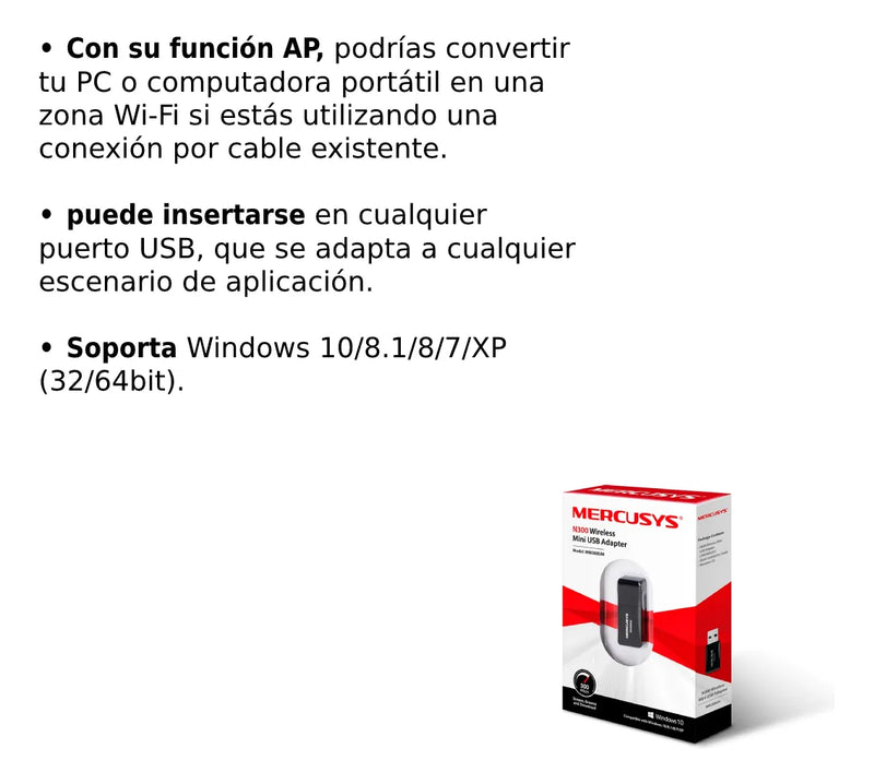 Adaptador De Red Mercusys Extensor Wifi Usb 300mbps Mw300um