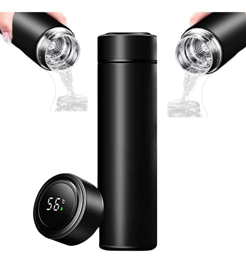 Termo digital de acero inoxidable con termómetro LED de 500 ml, color negro
