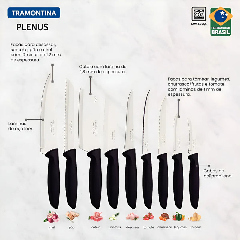 Cuchillos Tramontina Acero Inox Y Polipropileno Negro 9 Pzas