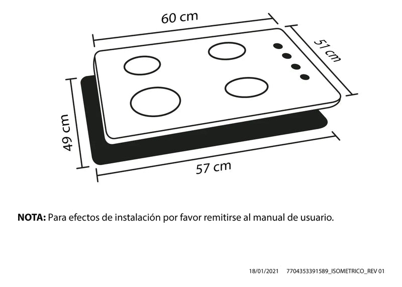 Estufa De Empotrar Inox 60 Cm Triple Llama Gas Natural Haceb Color Plateado