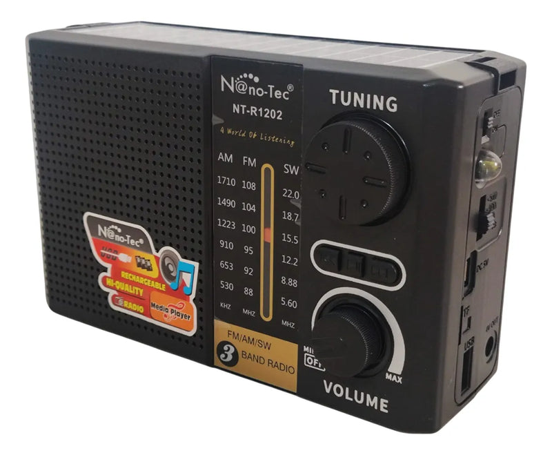 Radio 3 Bandas Batería Recargable Panel Solar Linterna Led