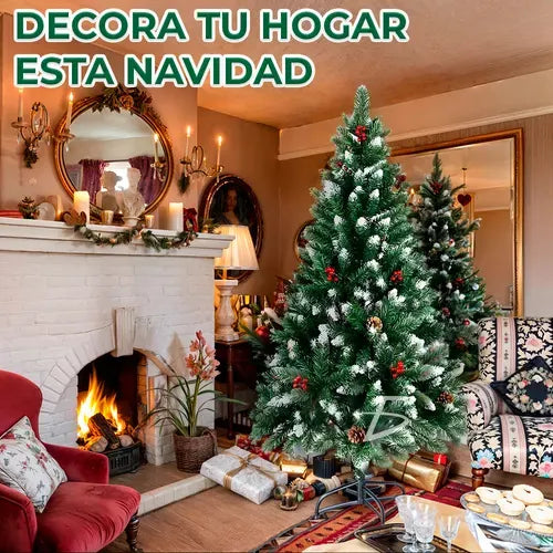 Árbol Navidad Pino Artificial Navideño Piñas Escarcha 2.1m Color Verde
