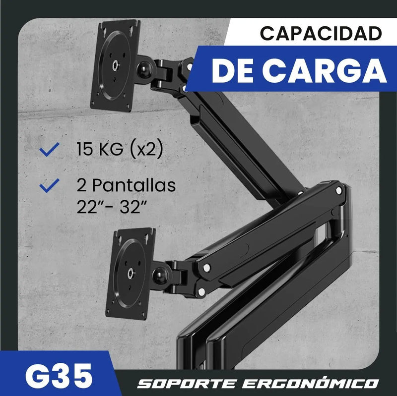 Soporte Brazo Monitor Para 2 Pantallas Lcd Led Escritorio Gris Oscuro