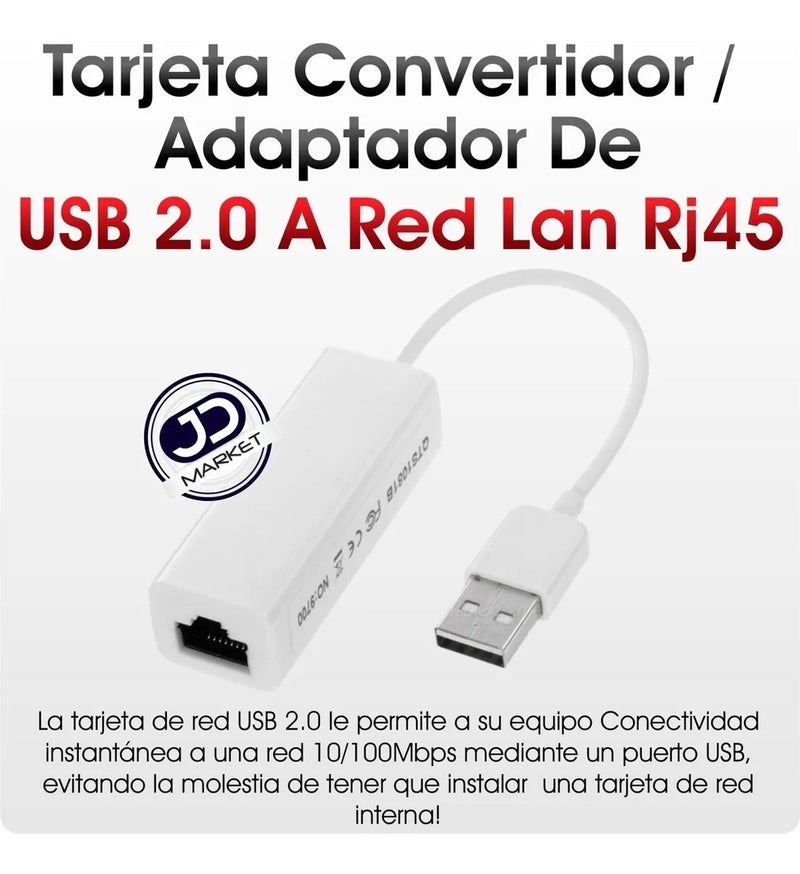 Tarjeta Convertidor Adaptador Usb 2.0 A Rj45 Red Lan 10/100