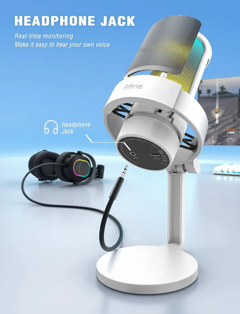 Micrófono Gamer Fifine Ampligame Modelo A8 Usb Blanco