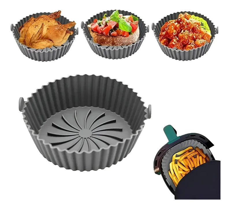 Canastilla De Silicona Freidora Aire Air Fryer Reutilizable Gris