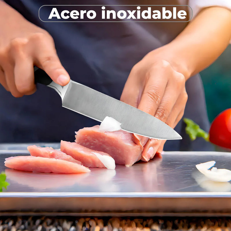 Juego de Cuchillos Profesionales Chef Master 807601 9 Piezas con Soporte Giratorio Acero Inoxidable