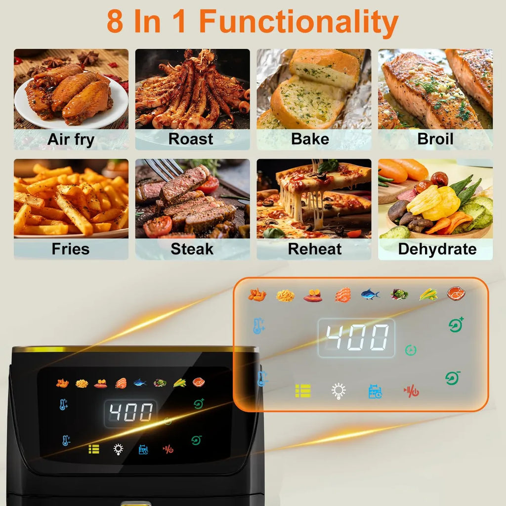 Freidora De Aire Familiar 8.5 Litros Pantalla Táctil 8 En 1 Negro