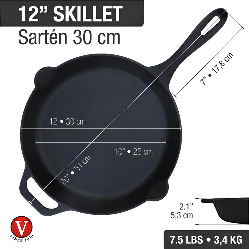 Sartén De Hierro Fundido Curado Victoria® 30 Cm / 12 In