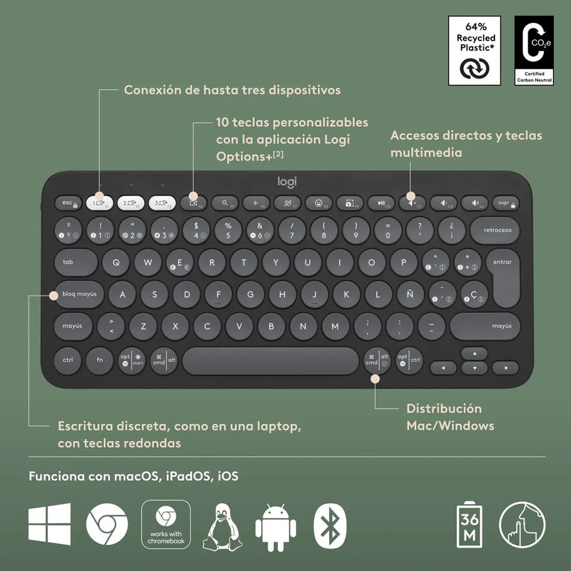 Logitech Combo Multi-dispositivo: Teclado K380s + Mouse M720 Mouse Negro Teclado Negro