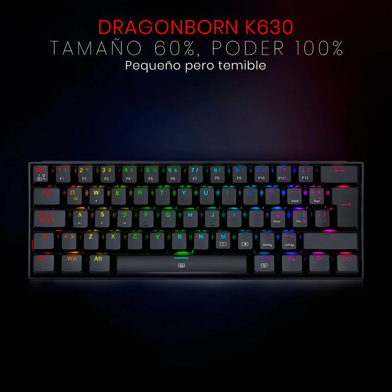 Teclado Dragonborn K630 Qwerty Red Negro Con Luz Rgb Españo Idioma Español Latinoamérica Color Del Teclado Negro