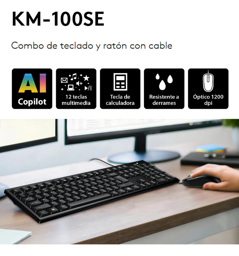 Kit Teclado Y Mouse Genius Usb Km-100se Español Mouse Negro Teclado Negro
