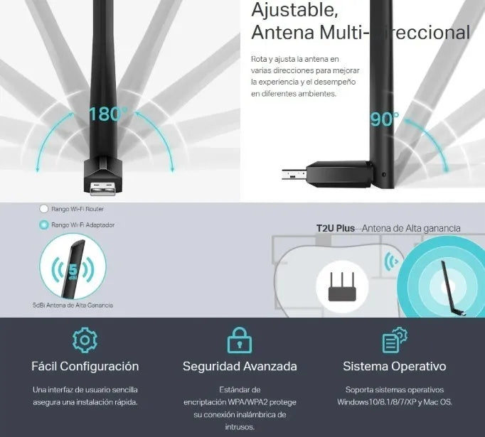 Tp-link, Tarjeta Usb Wifi Banda Dual Ac600, Archer T2u Plus