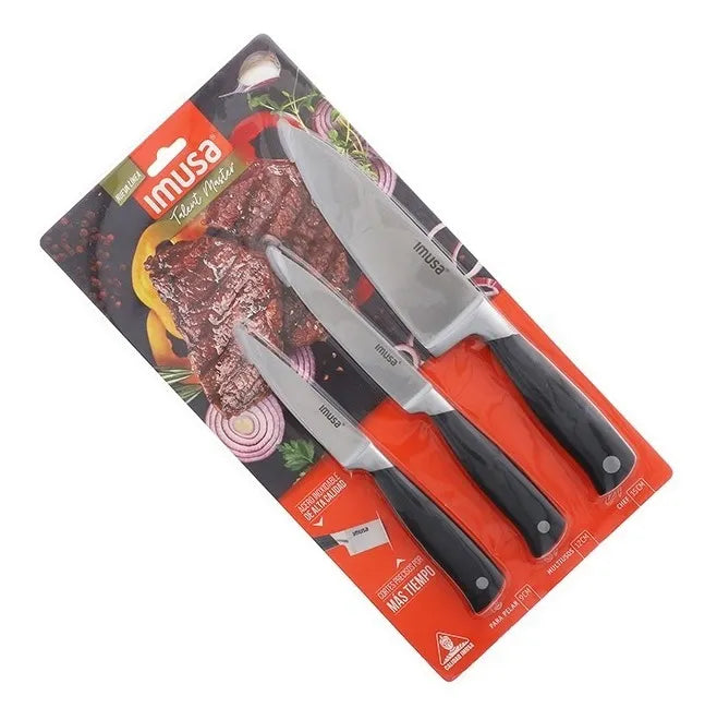 Set 3 Cuchillos Chef Multiusos Imusa 5861030379 Color Negro