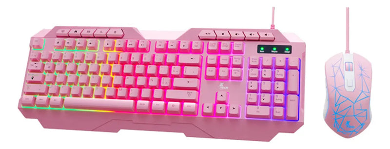Kit De Teclado Y Mouse C/cable Gamer Usb X Tech Rosa Xtk540s