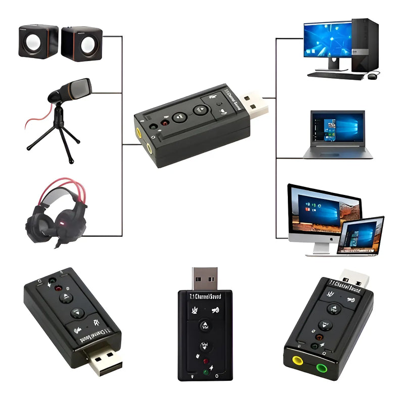 Adaptador de sonido USB 2.0 externo de 7.1 canales, con color negro NF-e