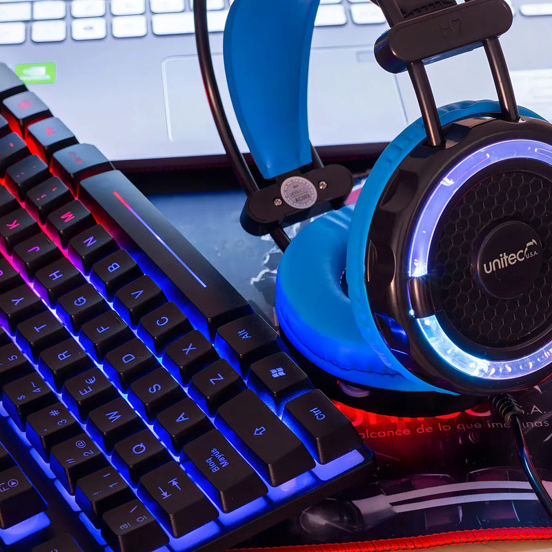 Combo Gamer 4 En 1 Unitec Km18 Rgb Negro/azul