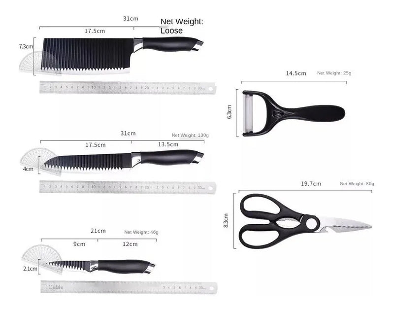 Juego Kit Set Cuchillos Todo En Uno 6 Piezas Profesionales Negro