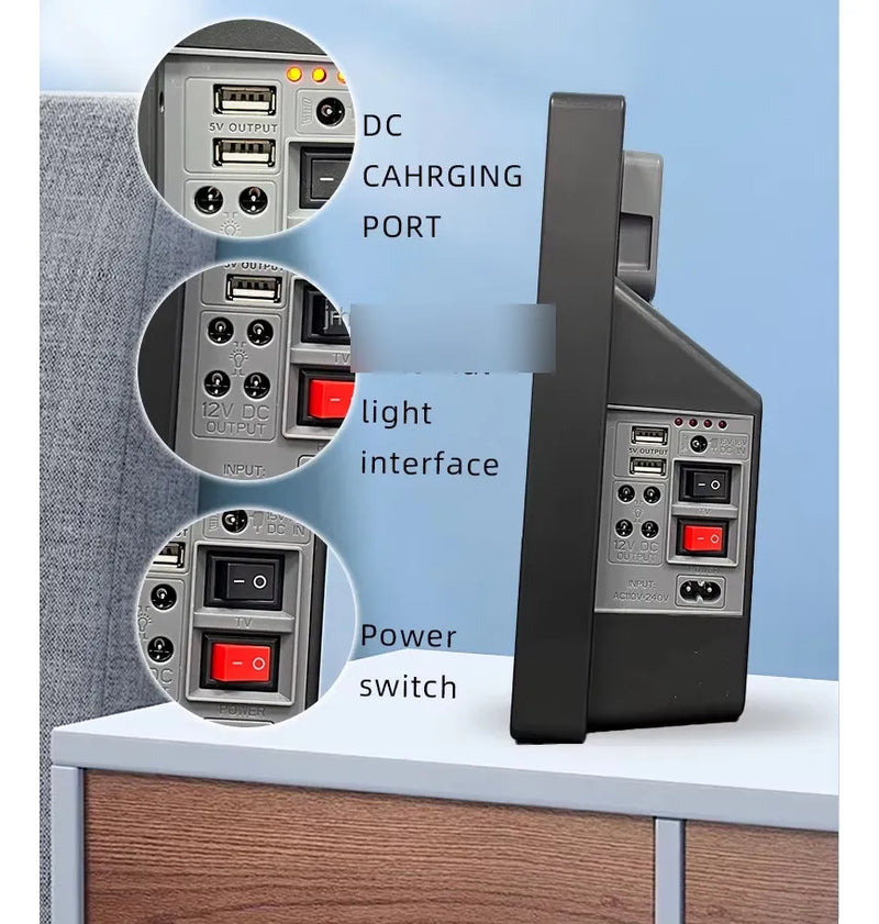Tv Portatil Con Panel Solar Lamparas Led Bombillos Gd-8088