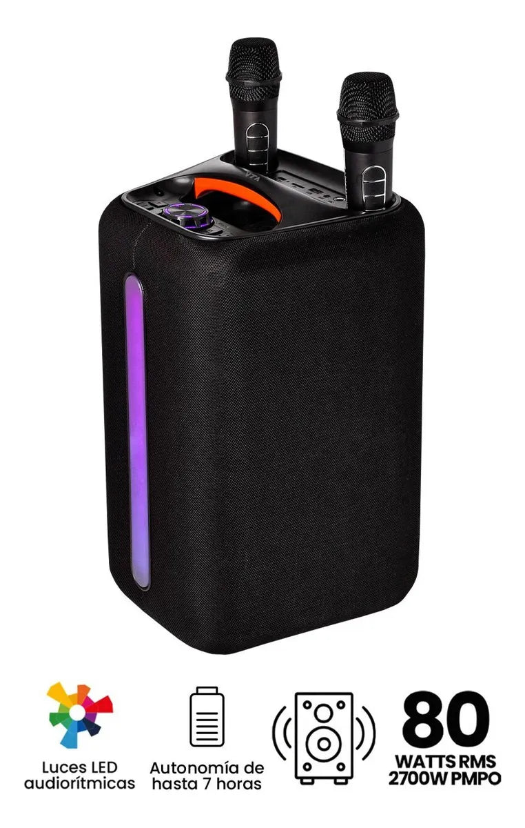 Amplificador Duett 80w Vta Con 2 Micrófonos Inalámbricos Y L Color Negro