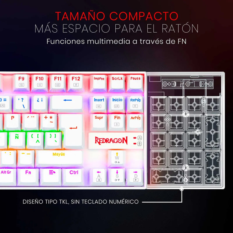 Redragon Teclado Gamer Mecánico K552w-kr Kumara, Switch Red Color del teclado Blanco Idioma Español Latinoamérica