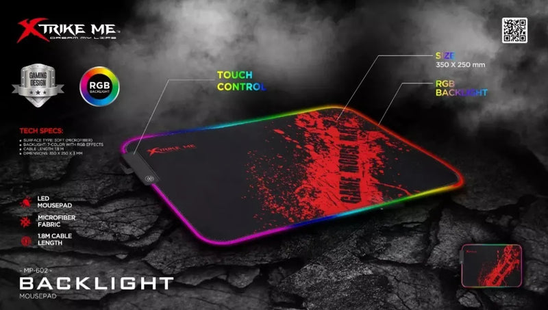 Mouse Pad Xtrike Me Gamer Iluminacion Y Base Antideslizante Color Negro