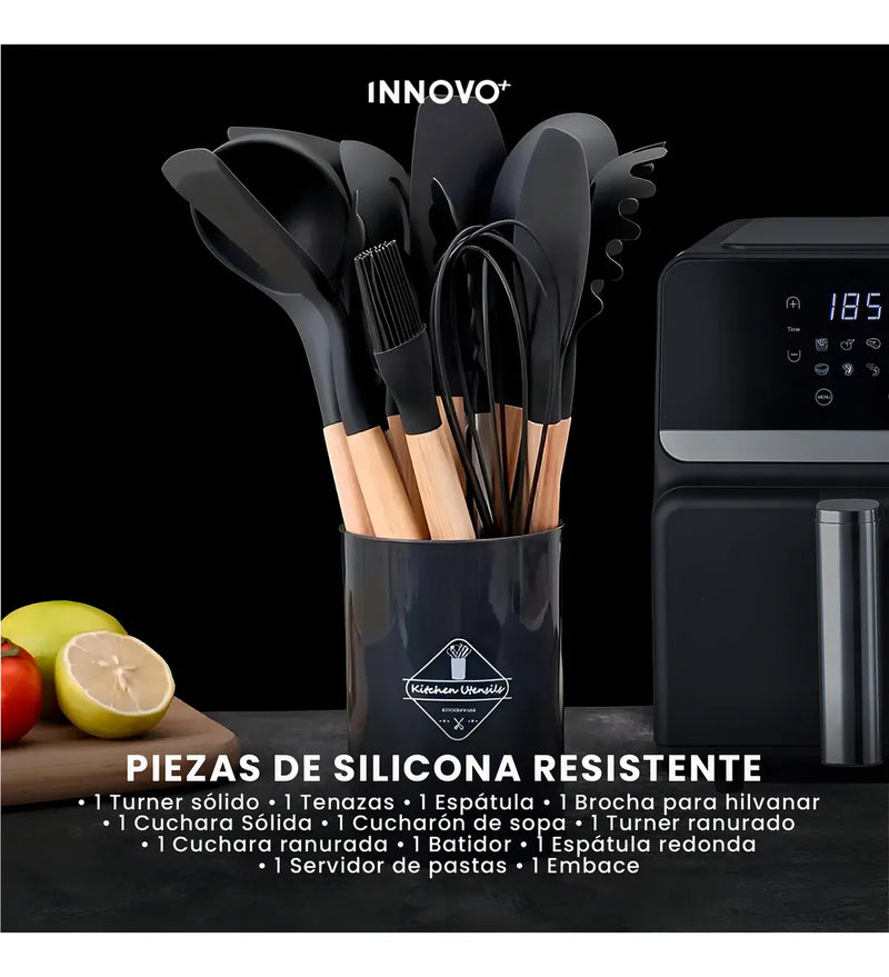 Freidora De Aire Nobelsound Air Fryer Doble Bandeja Con Utensilios Cuchillos Incluidos