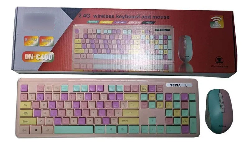 Combo Teclado Mouse Dn-c400 Kit Colores Pastel Color Del Mouse Rosa-celeste