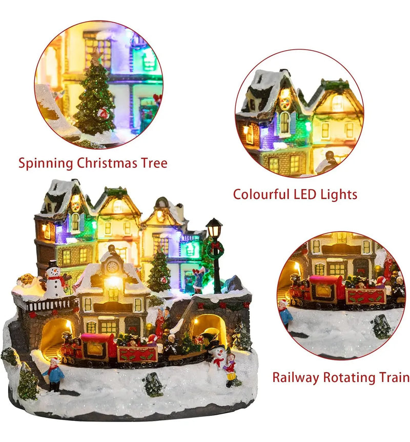 Decoración De Casa De Pueblo Navideño, Luces Led Colo...