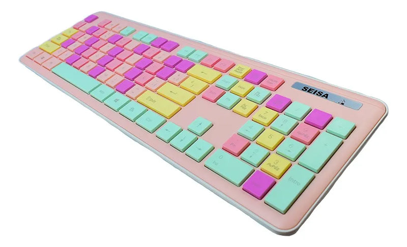 Combo Teclado Mouse Dn-c400 Kit Colores Pastel Color Del Mouse Rosa-celeste