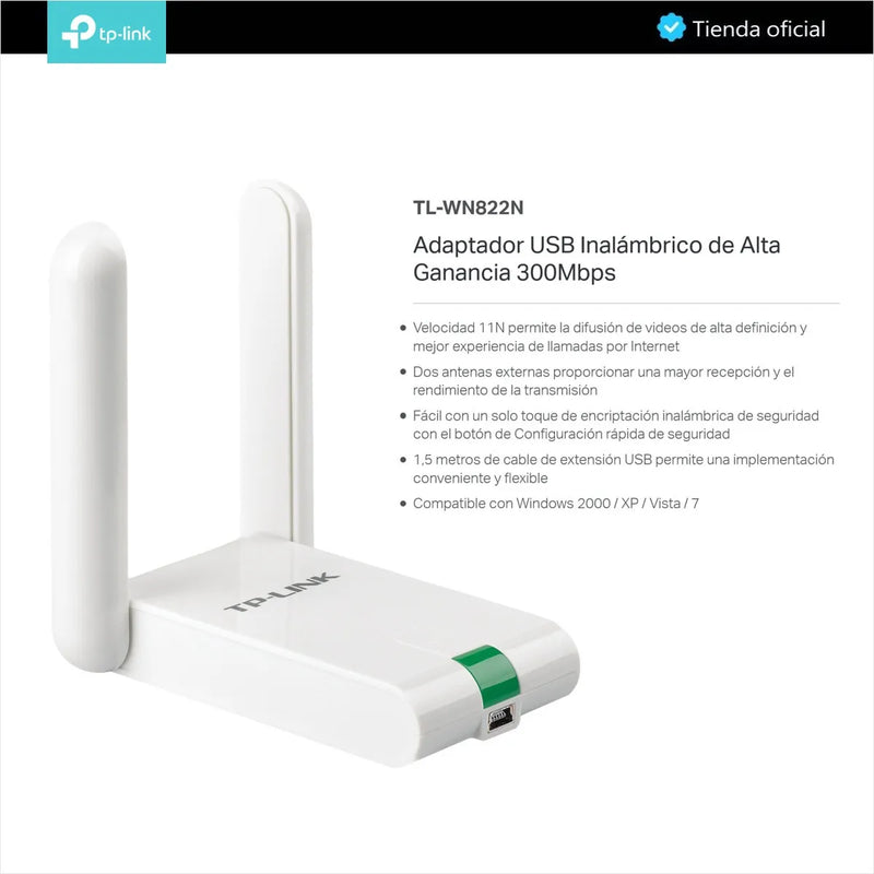 Tp-link, Tarjeta Usb Wifi Alta Ganancia 300mbps, Tl-wn822n
