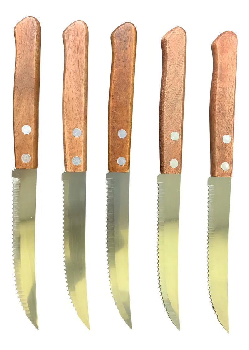 Cuchillo de mesa de acero inoxidable con mango de madera de 20 cm