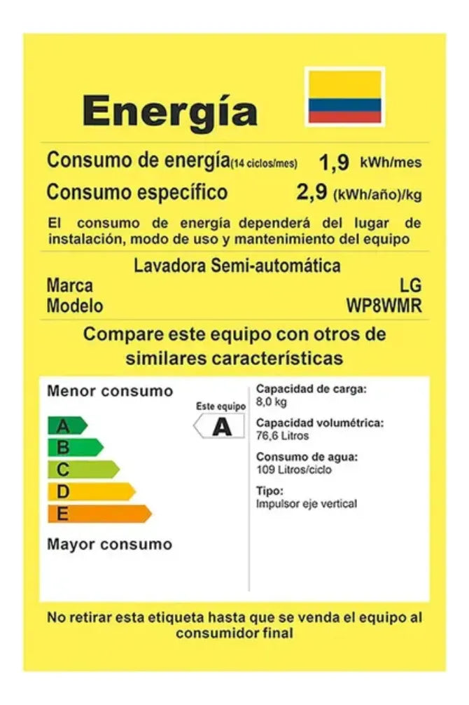 Lavadora Lg Semiautomática Carga Superior 8kg Wp8wmr Blanco