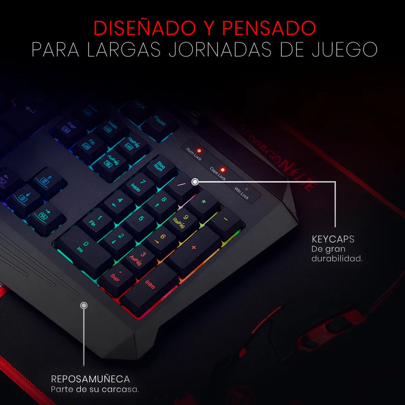 Teclado gamer Redragon Harpe Pro K503A RGB QWERTY español color negro con luz RGB